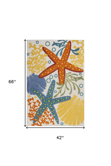 4' X 6' Blue Yellow And Orange Starfish Indoor Outdoor Area Rug