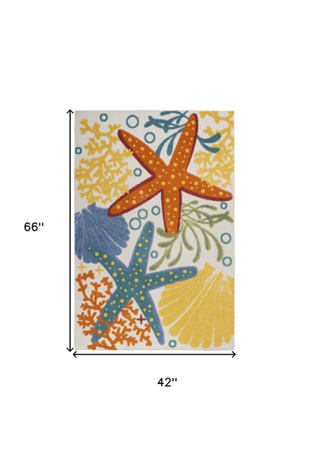4' X 6' Blue Yellow And Orange Starfish Indoor Outdoor Area Rug