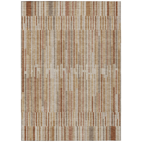 5' X 8' Terra Cotta And Beige Striped Washable Indoor Outdoor Area Rug