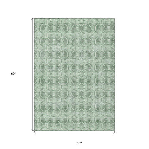3' X 5' Sage And Gray Geometric Washable Indoor Outdoor Area Rug