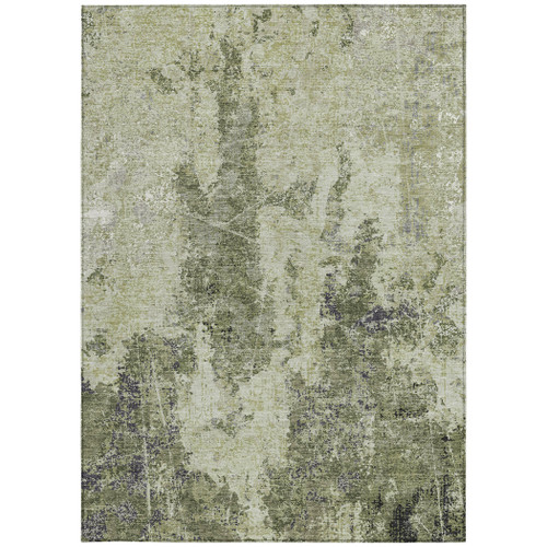 3' X 5' Artichoke Green And Fern Green Abstract Washable Indoor Outdoor Area Rug