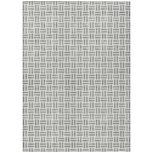 5' X 8' Gray And Ivory Geometric Washable Indoor Outdoor Area Rug