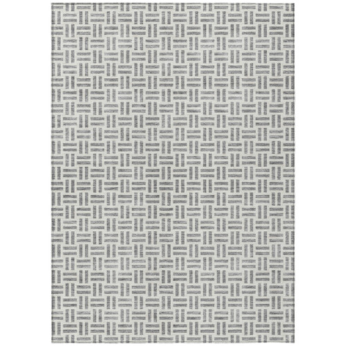 5' X 8' Gray And Ivory Geometric Washable Indoor Outdoor Area Rug