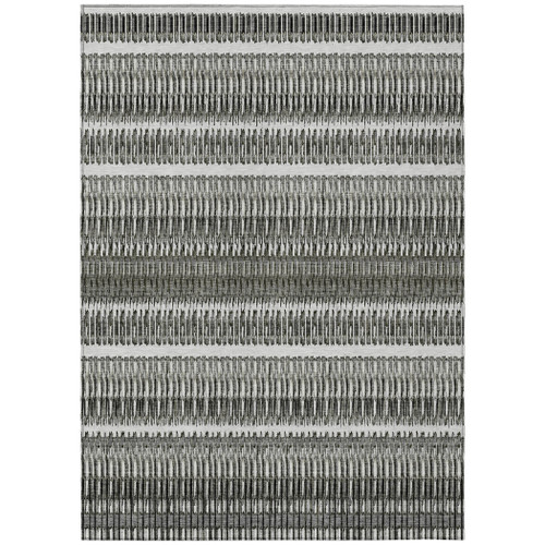 3' X 5' Gray Charcoal And Ivory Striped Washable Indoor Outdoor Area Rug