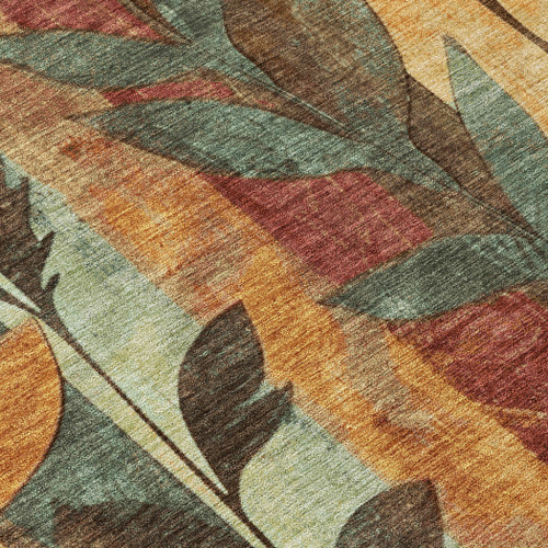 3' X 5' Wheat And Gold Floral Washable Indoor Outdoor Area Rug