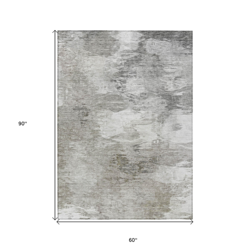 5' X 8' Beige Tan And Gray Abstract Washable Indoor Outdoor Area Rug