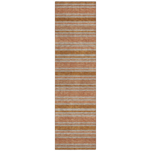 2' X 8' Beige and Orange Striped Washable Indoor Outdoor Runner Rug