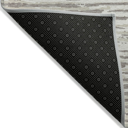3' X 5' Taupe And Ivory Striped Washable Indoor Outdoor Area Rug