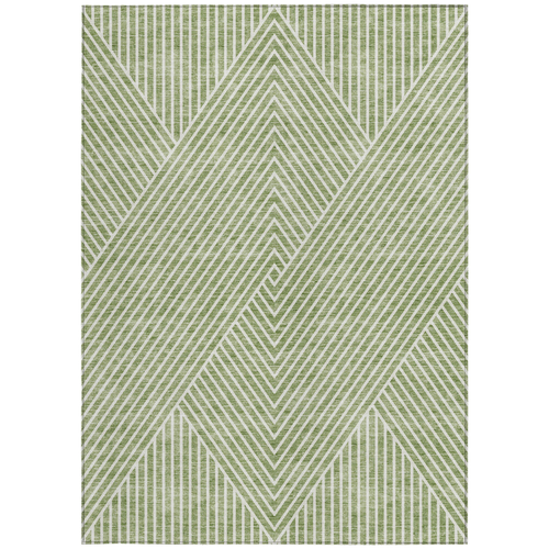 5' X 8' Sage And Ivory Geometric Washable Indoor Outdoor Area Rug