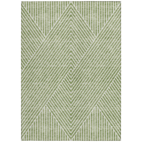 5' X 8' Sage And Ivory Geometric Washable Indoor Outdoor Area Rug