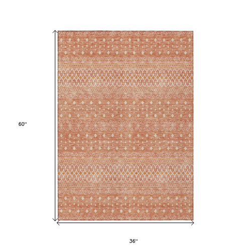 3' X 5' Salmon Gold And Ivory Tribal Washable Indoor Outdoor Area Rug