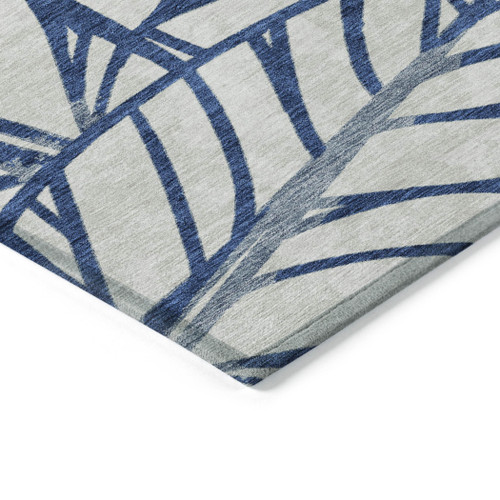 5' X 8' Navy Blue And Beige Floral Washable Indoor Outdoor Area Rug - Navy Blue, Beige