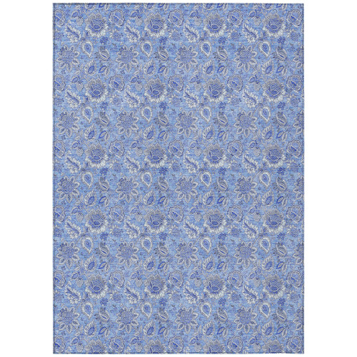3' X 5' Navy Blue And Denim Blue Floral Washable Indoor Outdoor Area Rug