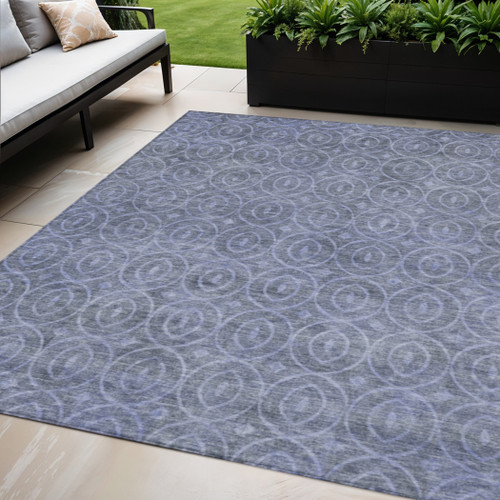 5' X 8' Denim Blue Geometric Washable Indoor Outdoor Area Rug