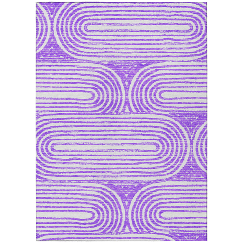 5' X 8' Purple And White Abstract Washable Indoor Outdoor Area Rug