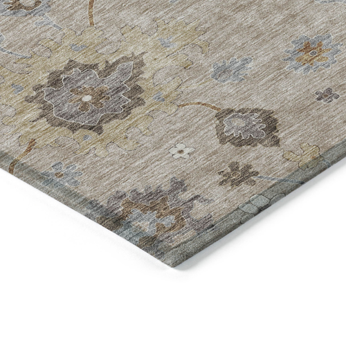 5' X 8' Taupe Silver And Gray Floral Washable Indoor Outdoor Area Rug
