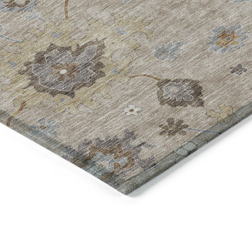 5' X 8' Taupe Silver And Gray Floral Washable Indoor Outdoor Area Rug