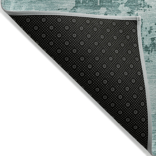 5' X 8' Teal Blue And Ivory Abstract Washable Indoor Outdoor Area Rug