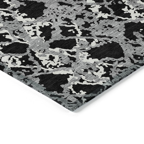 3' X 5' Black And Gray Abstract Washable Indoor Outdoor Area Rug