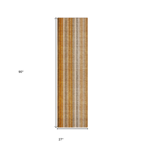 2' X 8' Orange Ivory and Gray Striped Washable Non Skid Indoor Outdoor Runner Rug