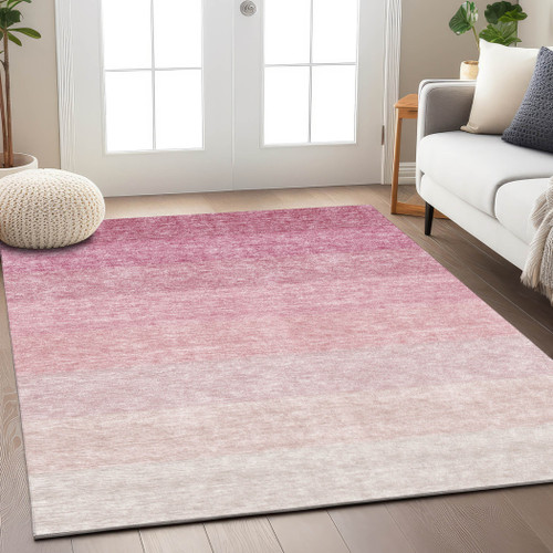 5' X 8' Pink And Ivory Ombre Washable Indoor Outdoor Area Rug