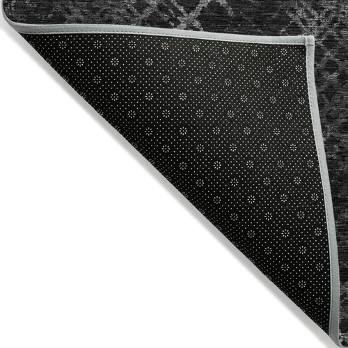 3' X 5' Charcoal Gray And Silver Geometric Washable Indoor Outdoor Area Rug