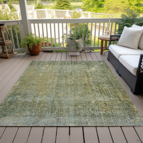 3' X 5' Green And Ivory Abstract Washable Indoor Outdoor Area Rug - Green, Ivory