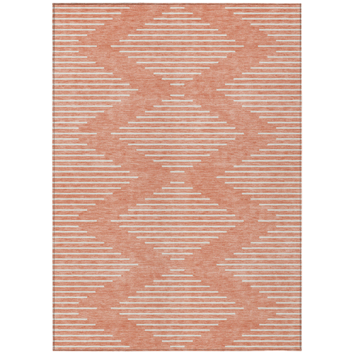 5' X 8' Salmon And Ivory Geometric Washable Indoor Outdoor Area Rug