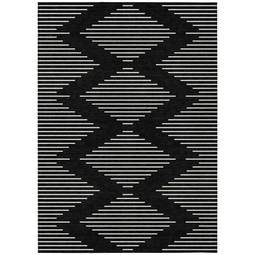3' X 5' Black And Ivory Geometric Washable Indoor Outdoor Area Rug