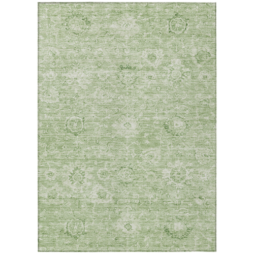 3' X 5' Artichoke Green And Ivory Damask Washable Indoor Outdoor Area Rug