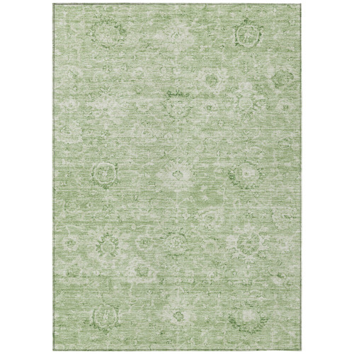 3' X 5' Artichoke Green And Ivory Damask Washable Indoor Outdoor Area Rug