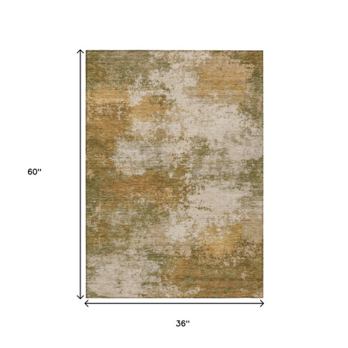 3' X 5' Copper And Ivory Abstract Washable Indoor Outdoor Area Rug - Copper, Ivory