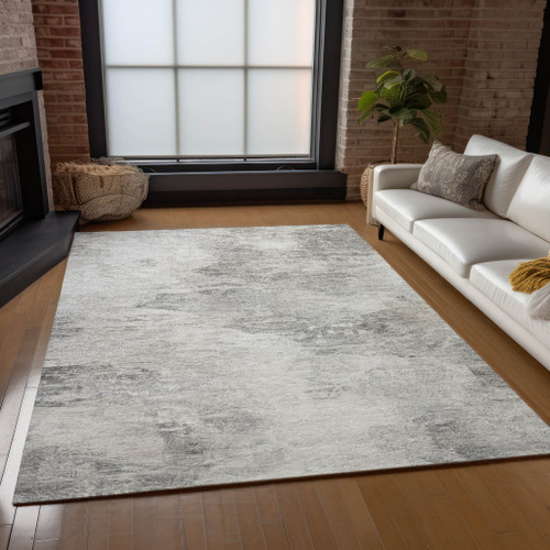 5' X 8' Silver Gray And Ivory Abstract Washable Indoor Outdoor Area Rug