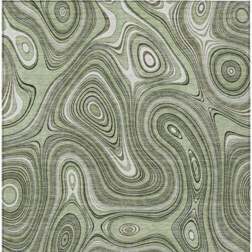 3' X 5' Artichoke Green And Ivory Geometric Washable Indoor Outdoor Area Rug - Artichoke Green, Ivory