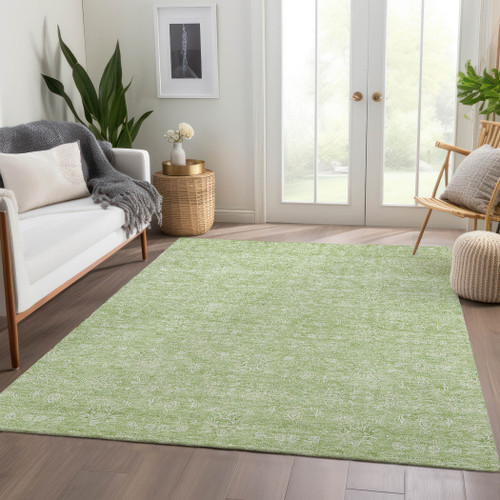 3' X 5' Artichoke Green Mint Green And Ivory Floral Washable Indoor Outdoor Area Rug - Artichoke Green, Mint Green, Ivory