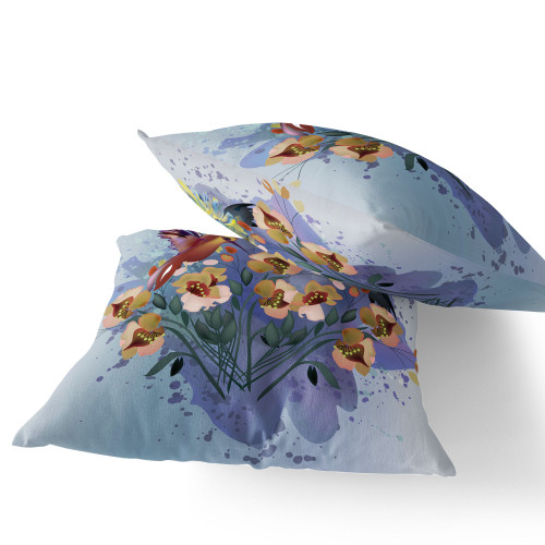 Set of Two 16" X 16" Yellow Bird Blown Seam Indoor Outdoor Throw Pillow Polyester Decor
