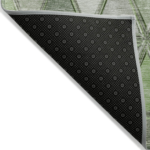 3' X 5' Green And Fern Green Geometric Washable Indoor Outdoor Area Rug