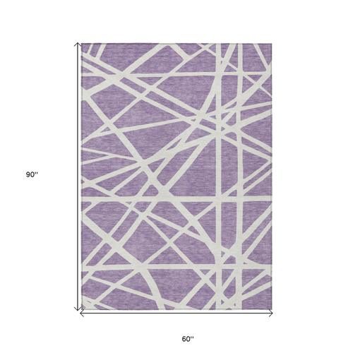 5' X 8' Lavender And Ivory Geometric Washable Indoor Outdoor Area Rug