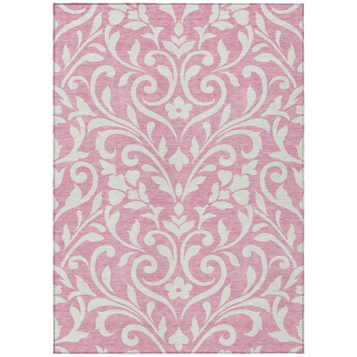 5' X 8' Pink And Ivory Floral Washable Indoor Outdoor Area Rug