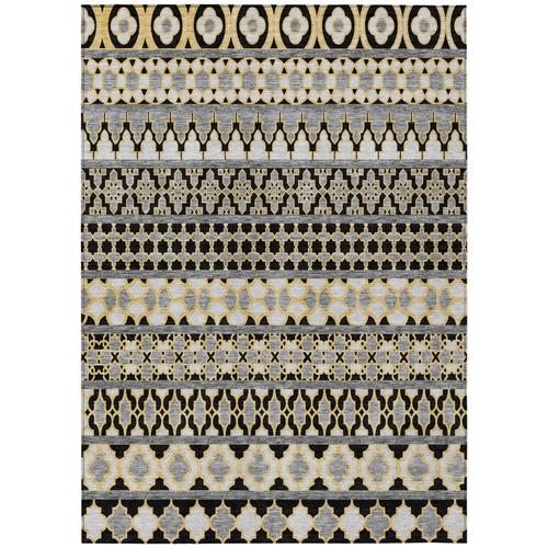 5' X 8' Charcoal Gray And Gold Quatrefoil Washable Indoor Outdoor Area Rug