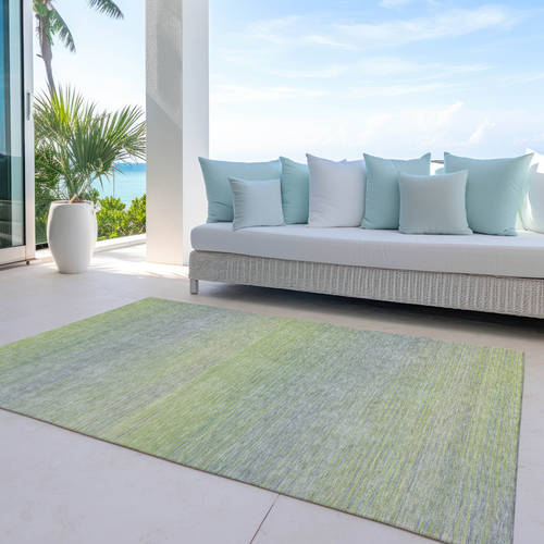 5' X 8' Artichoke Green Striped Washable Indoor Outdoor Area Rug