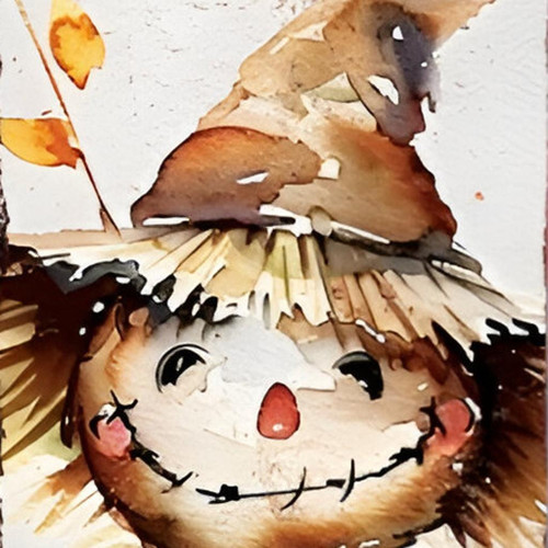 36" Brown White And Yellow Scarecrow Solid Wood Porch Sign