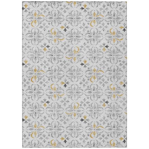 5' X 8' Silver Gray And Gold Floral Washable Indoor Outdoor Area Rug