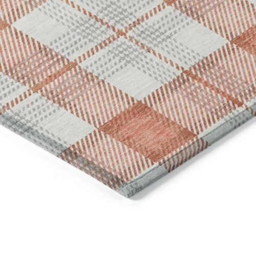 3' X 5' Coral And Beige Plaid Washable Indoor Outdoor Area Rug