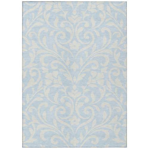 5' X 8' Sky Blue And Ivory Floral Washable Indoor Outdoor Area Rug