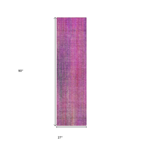 8' Runner Lilac Striped Washable Non Skid Indoor Outdoor Runner Rug