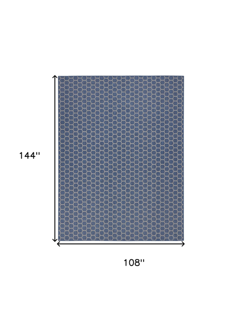 9' X 12' Blue And Beige Geometric Indoor Outdoor Area Rug