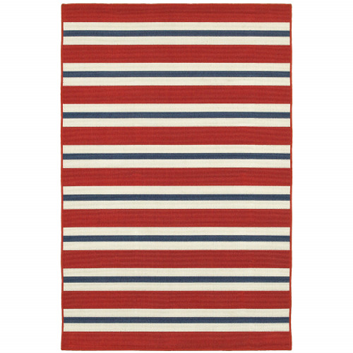 5' X 8' Red Geometric Stain Resistant Indoor Outdoor Area Rug