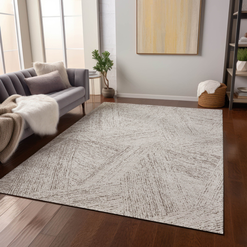 3' X 5' Beige And Brown Abstract Washable Indoor Outdoor Area Rug