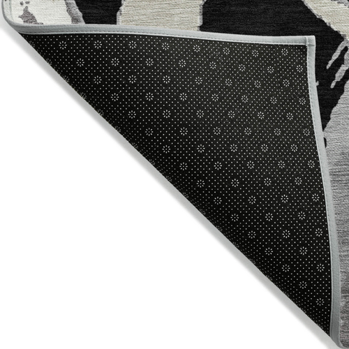 5' X 8' Black Ivory And Gray Abstract Washable Indoor Outdoor Area Rug